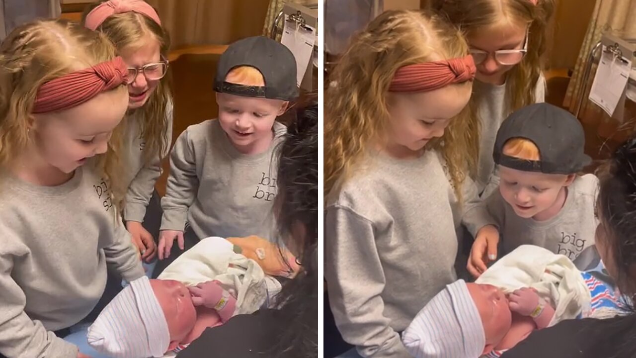 Siblings Have Sweet Reaction To Meeting Baby Brother For The First Time