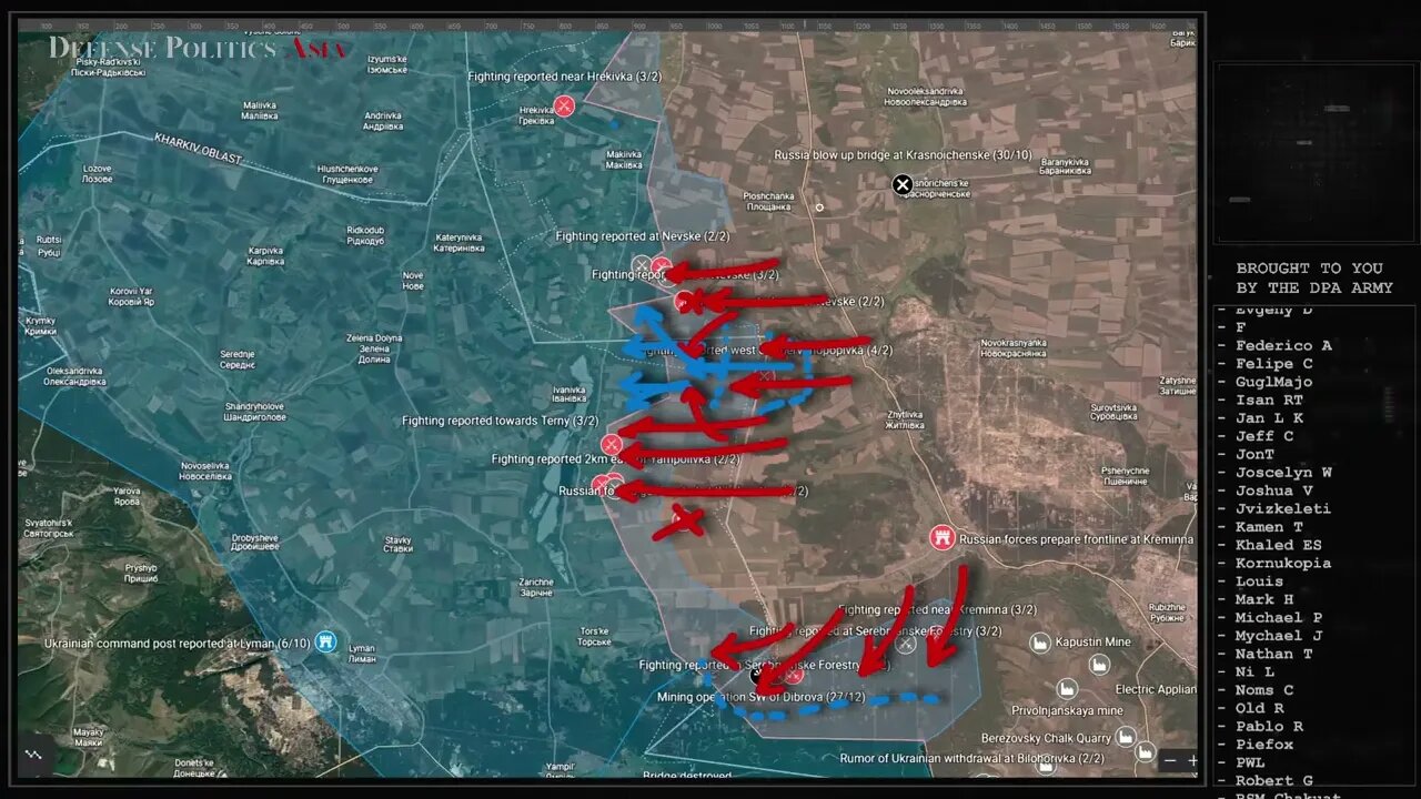 [ Kreminna Offensive ] Russian forces attack across entire front; breakthru across river at Hrekivka