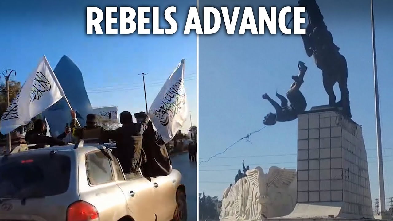 Syrian rebels topple Assad family statue after seizing Aleppo in major blow to tyrant & pal Putin