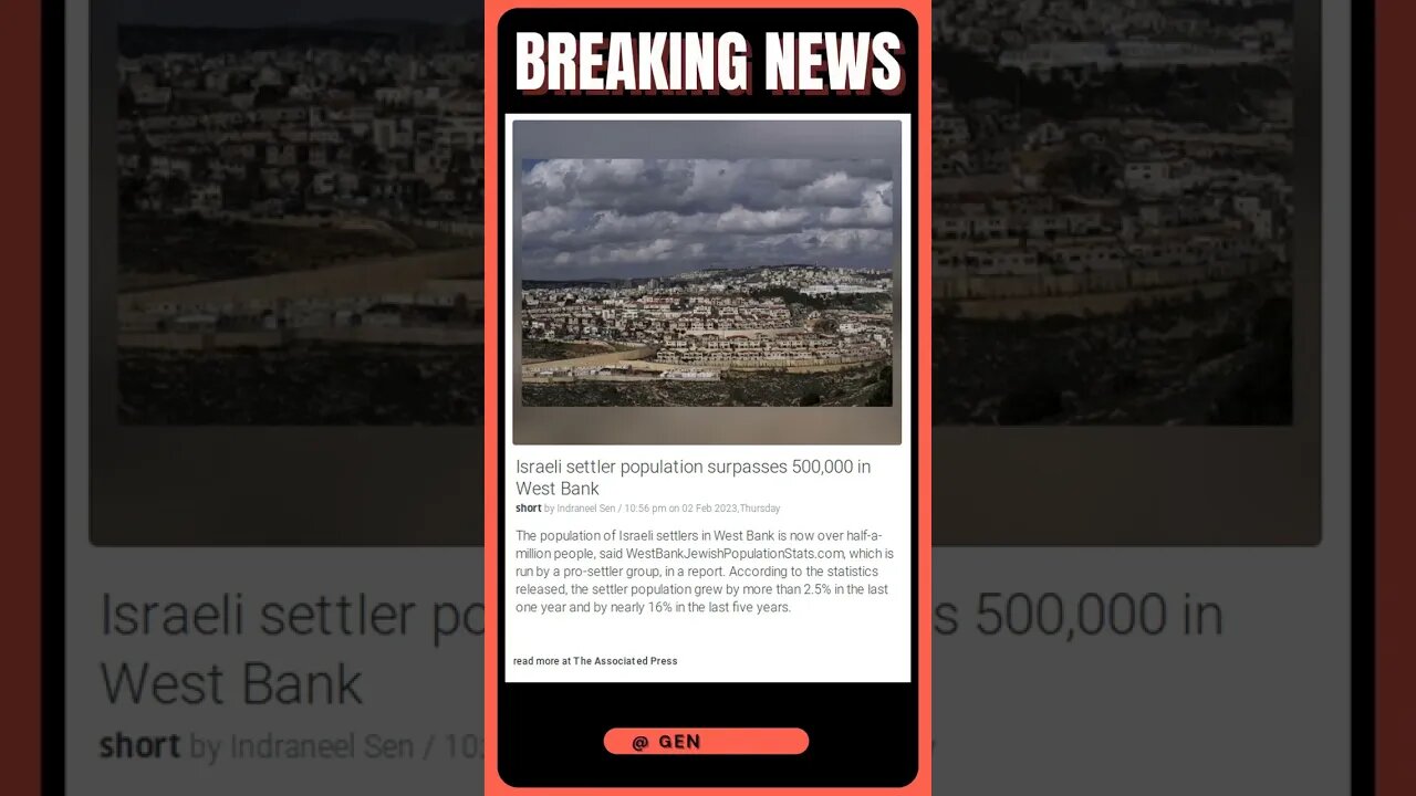 Startling Increase: Israeli Settler Population in West Bank Reaches Over 500,000! | #shorts #news