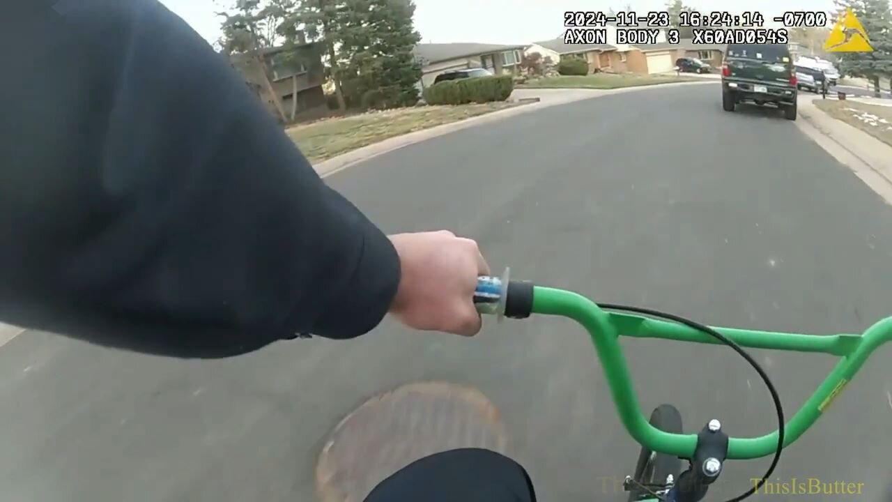 Cop Grabs A Kid's BMX Bike To Pursue A Guy On A Scooter