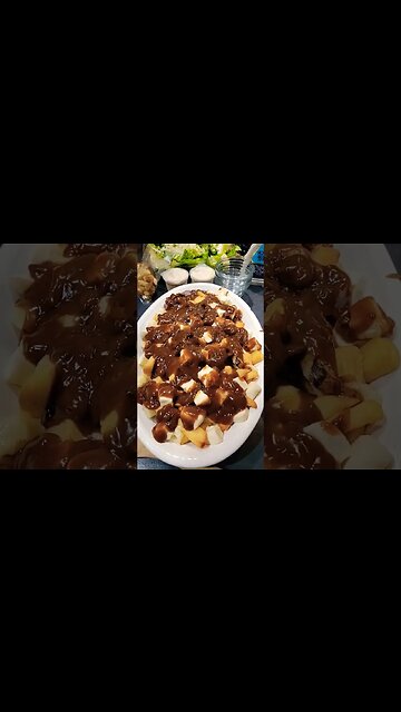 The final product. (3 types of wings, poutine, and Ceasars salad.)