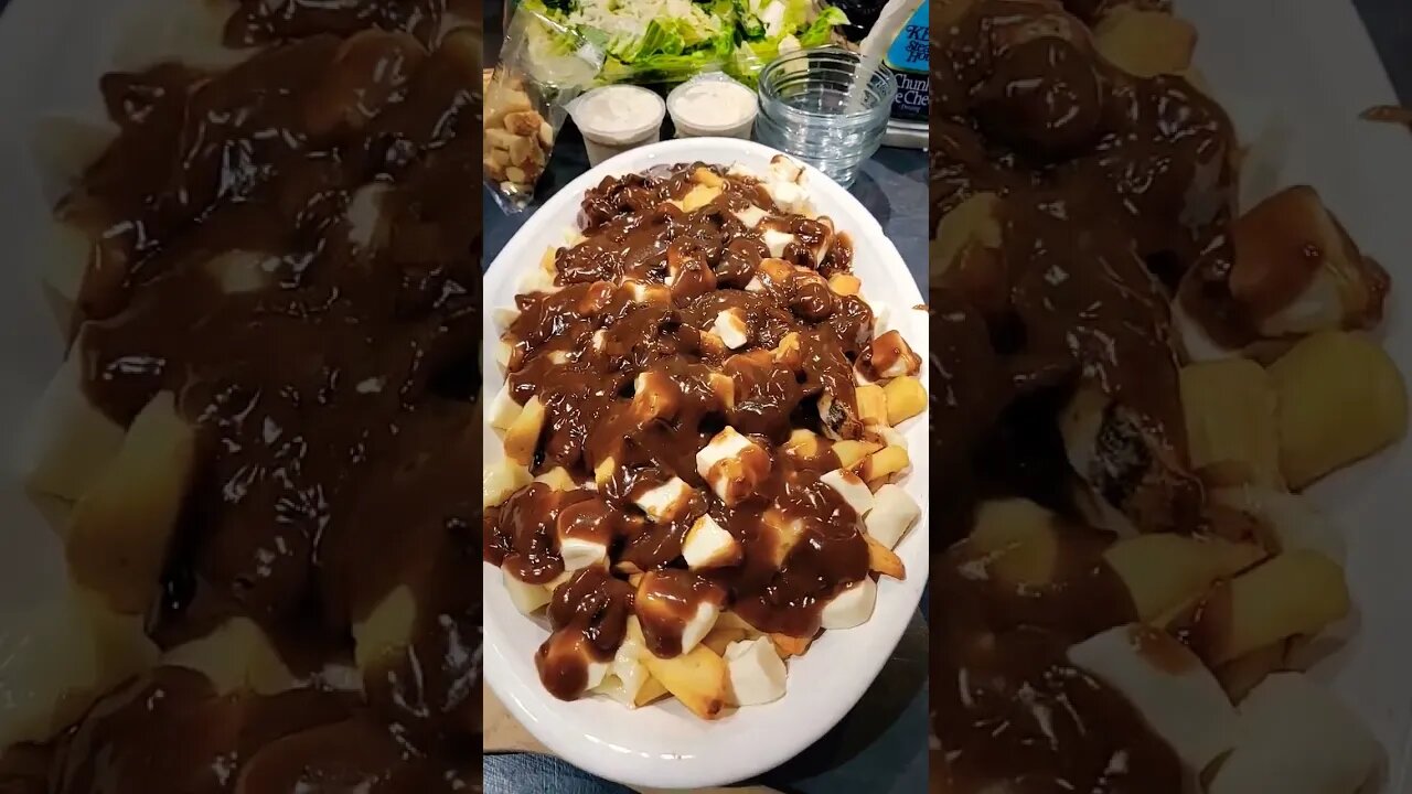 The final product. (3 types of wings, poutine, and Ceasars salad.)