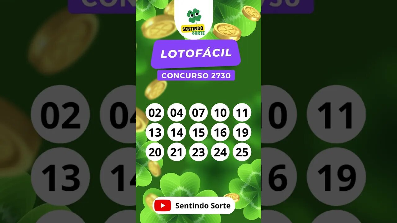 🍀 Resultado LOTOFACIL 2730 | Sentindo Sorte #shorts