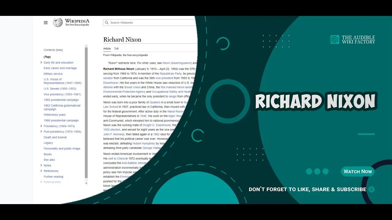 Richard Milhous Nixon was the 37th president of the United States, serving from 1969 to 1974