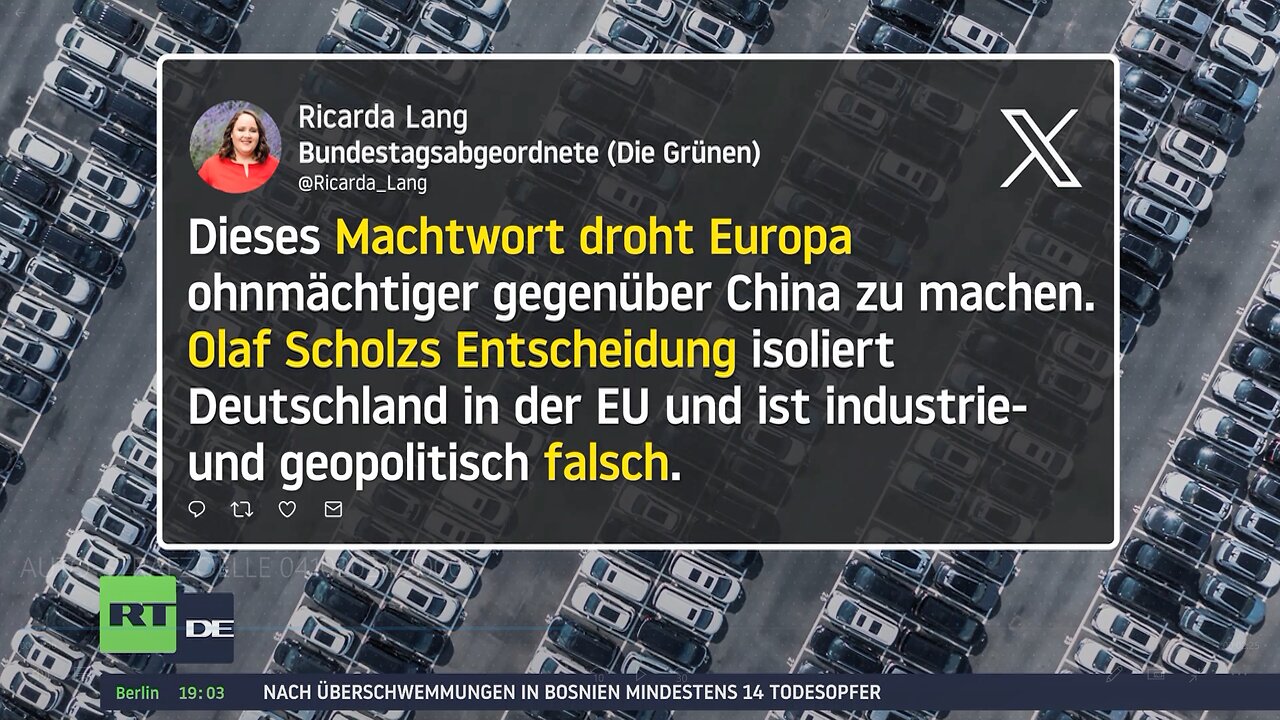 Scholz gegen EU-Zölle auf Chinas E-Autos: Grüne empört vom Kanzler-Machtwort