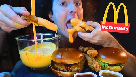 MCDONALDS CHICKEN CHEESE SAUCE FEAST ! BBQ, SPICY, BUTTERMILK * ASMR NO TALKING * | NOMNOMSAMMIEBOY