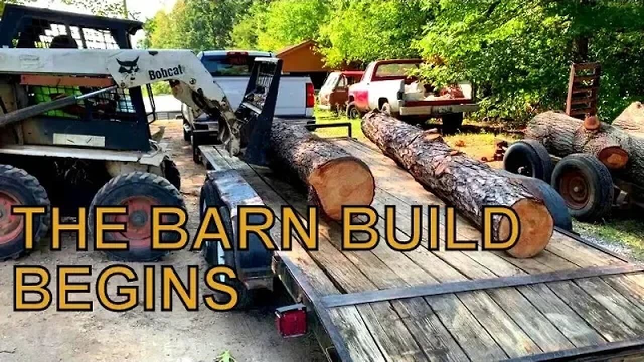 THE TIMBER FRAME BARN BEGINS, HAULING LOGS FOR THE SAWMILL