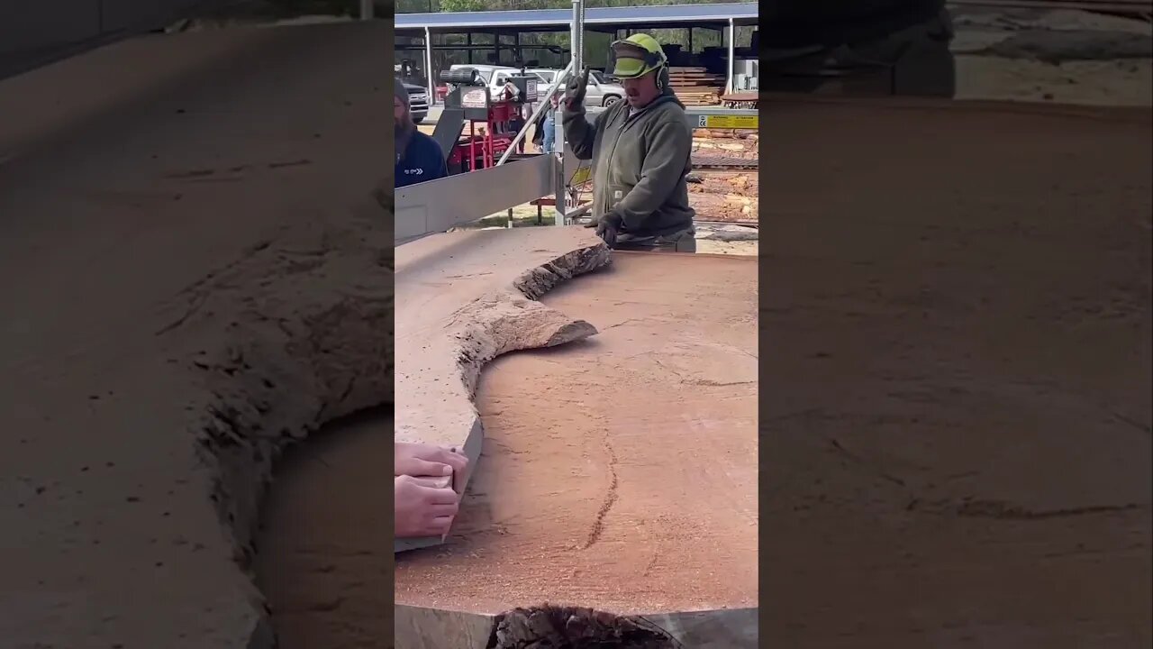 Massive Pecan Log Being Slabbed For Table Tops #shorts