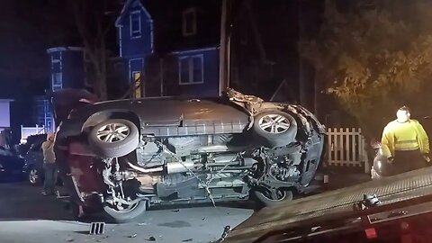 Boston police respond to a roll over on a Maple street In Dorchester