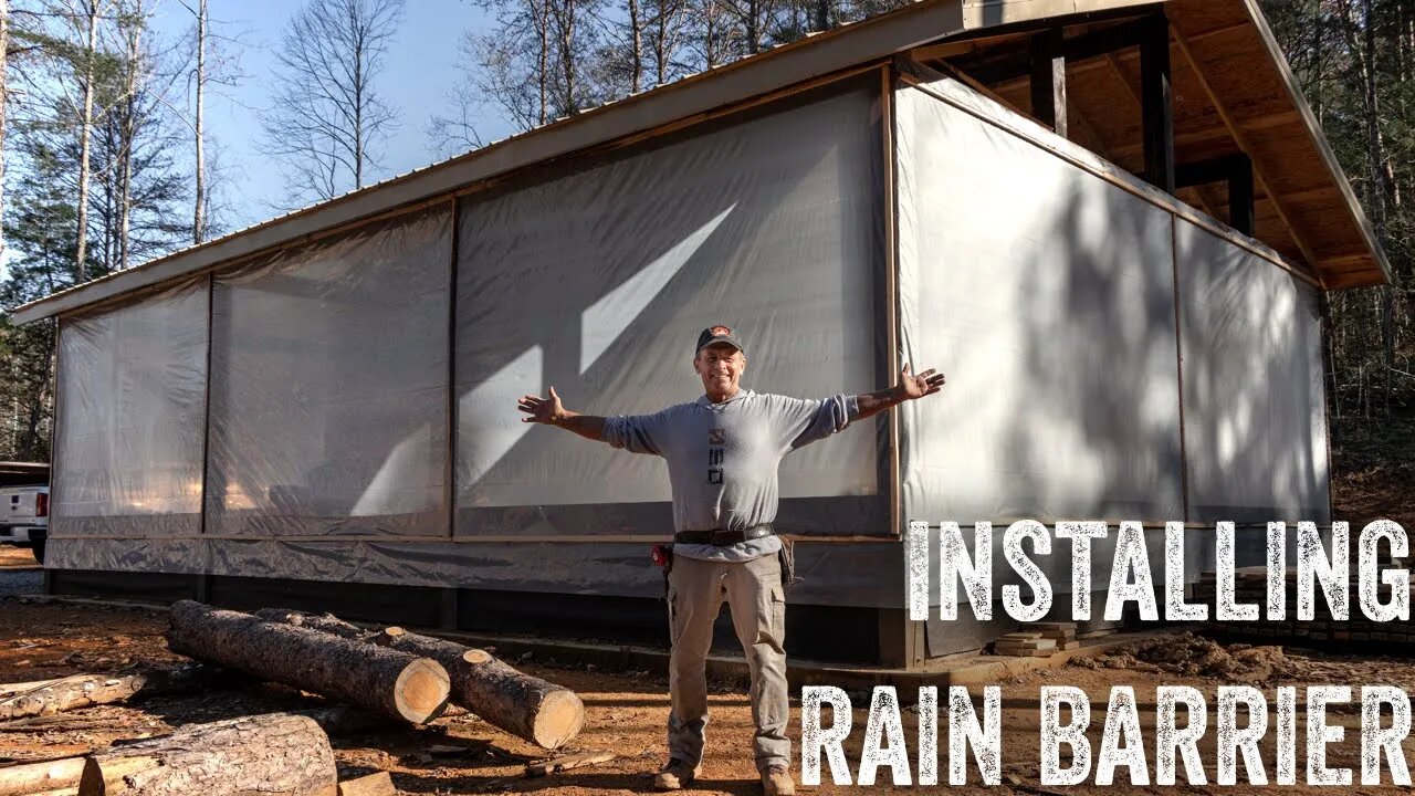 S2 EP58 | OFF GRID TIMBER FRAME CABIN | WOODWORK | INSTALLING RAIN BARRIER & MILLING LOGS