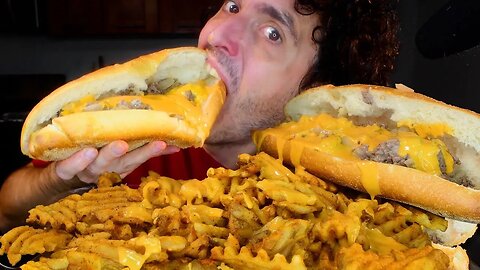 ASMR CHEESE STEAK + WAFFLE FRIES ! 맛방 먹방 mukbang #shorts