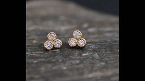 Trio Diamond Stud Earrings 14K Gold