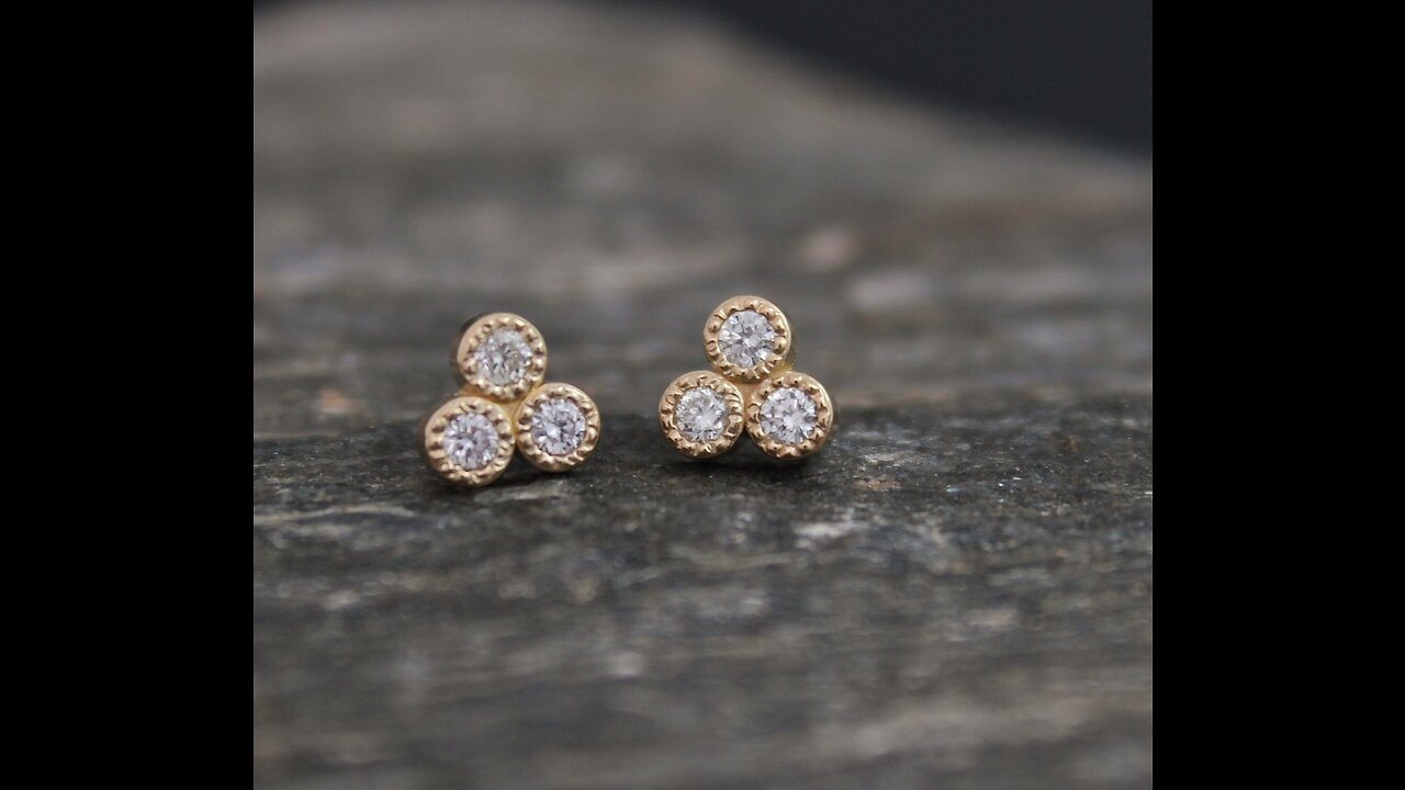 Trio Diamond Stud Earrings 14K Gold