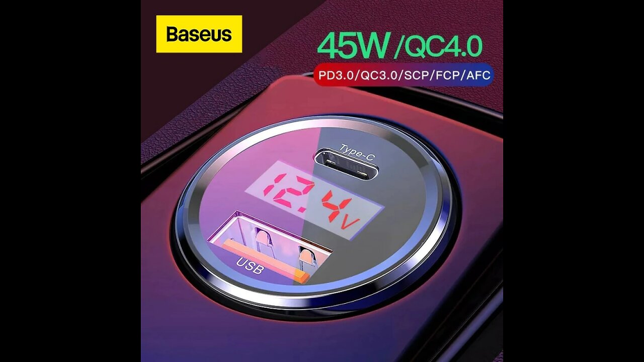 Carregador veicular 45W QC4.0 carregamento rápido Baseus