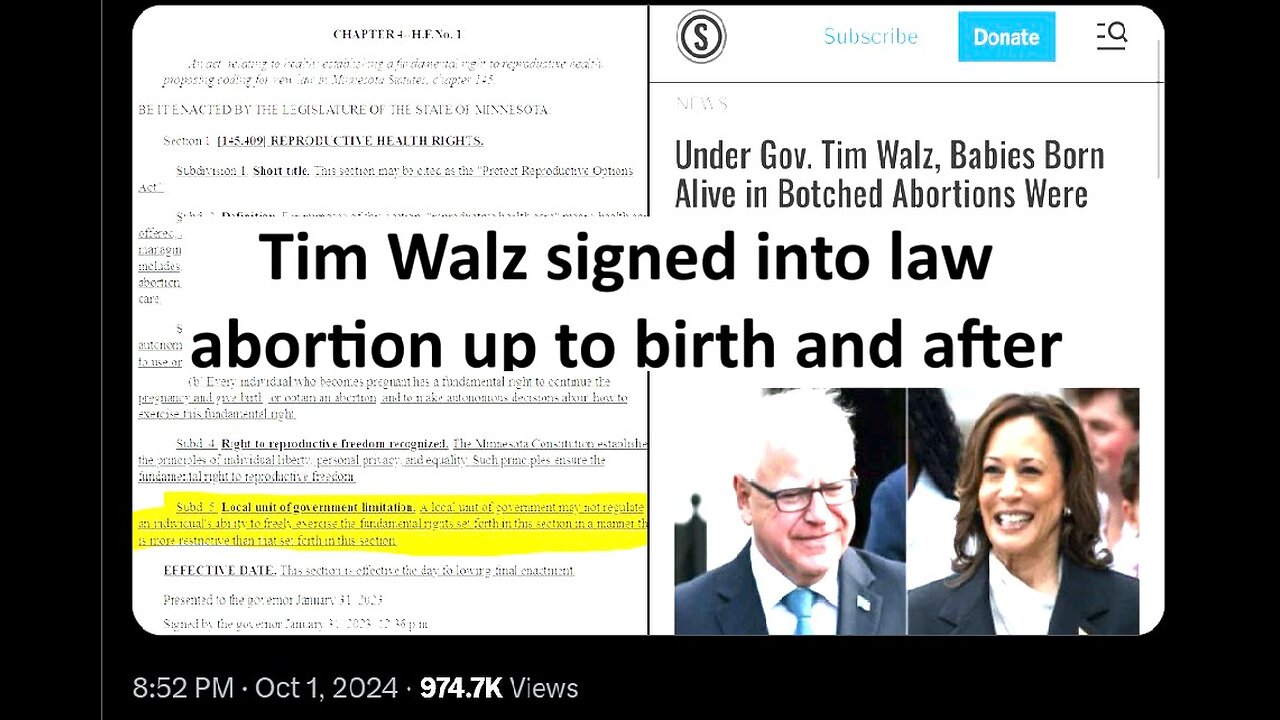 Tim Walz signed law allowing abortion to birth and let baby die if born