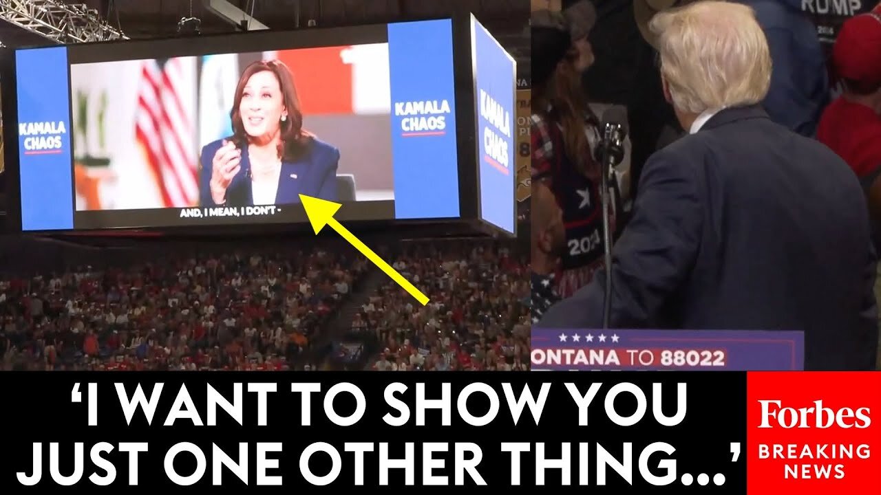 🔴VIRAL: Trump Plays Viral Gaffe Supercut Of Kamala Harris On The Jumbotron At Montana Campaign Rally