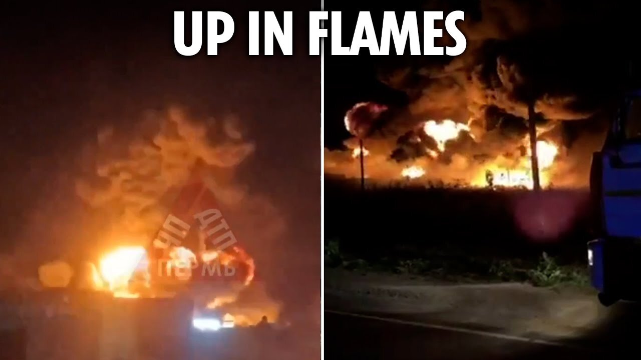 Massive fireballs fill the sky as Ukrainian drones blitz Russian oil depots in latest blow to Putin