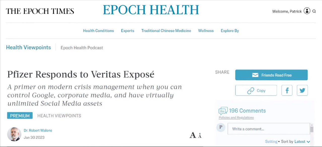 Dr Robert Malone – Pfizer Responds to Veritas Expose