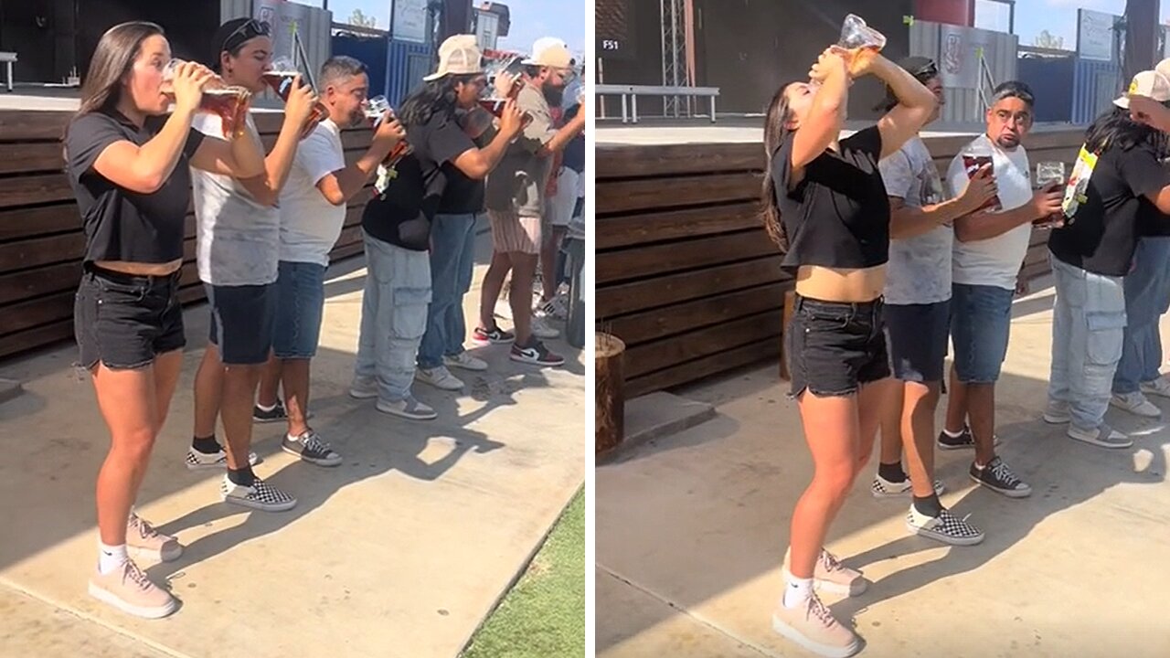 Fascinating woman impressively wins 'Boot Chug' competition