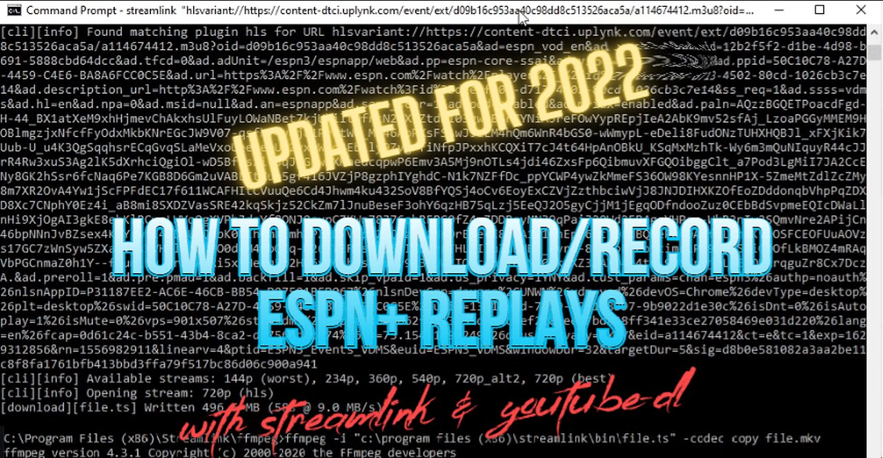 How to Download ESPN+ Replays using Streamlink & youtub-dl-December 2022 Update