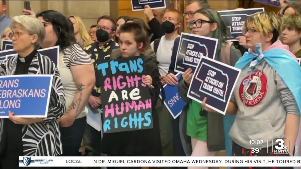 Opponents to bill that would ban gender-affirming care rally at Nebraska capitol