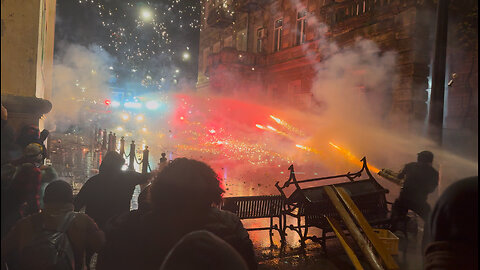 Police Water Cannon vs. Firework Launcher in Tbilisi, Georgia