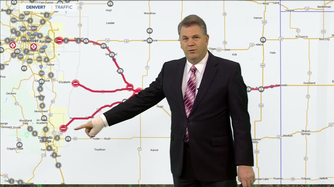 I-70 eastbound closed from east of Denver to Kansas