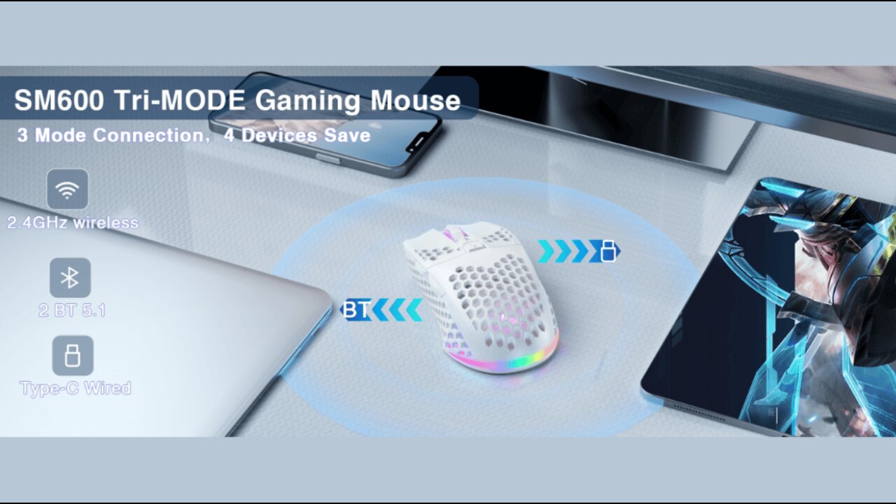 SM600 White Wireless Gaming Mouse