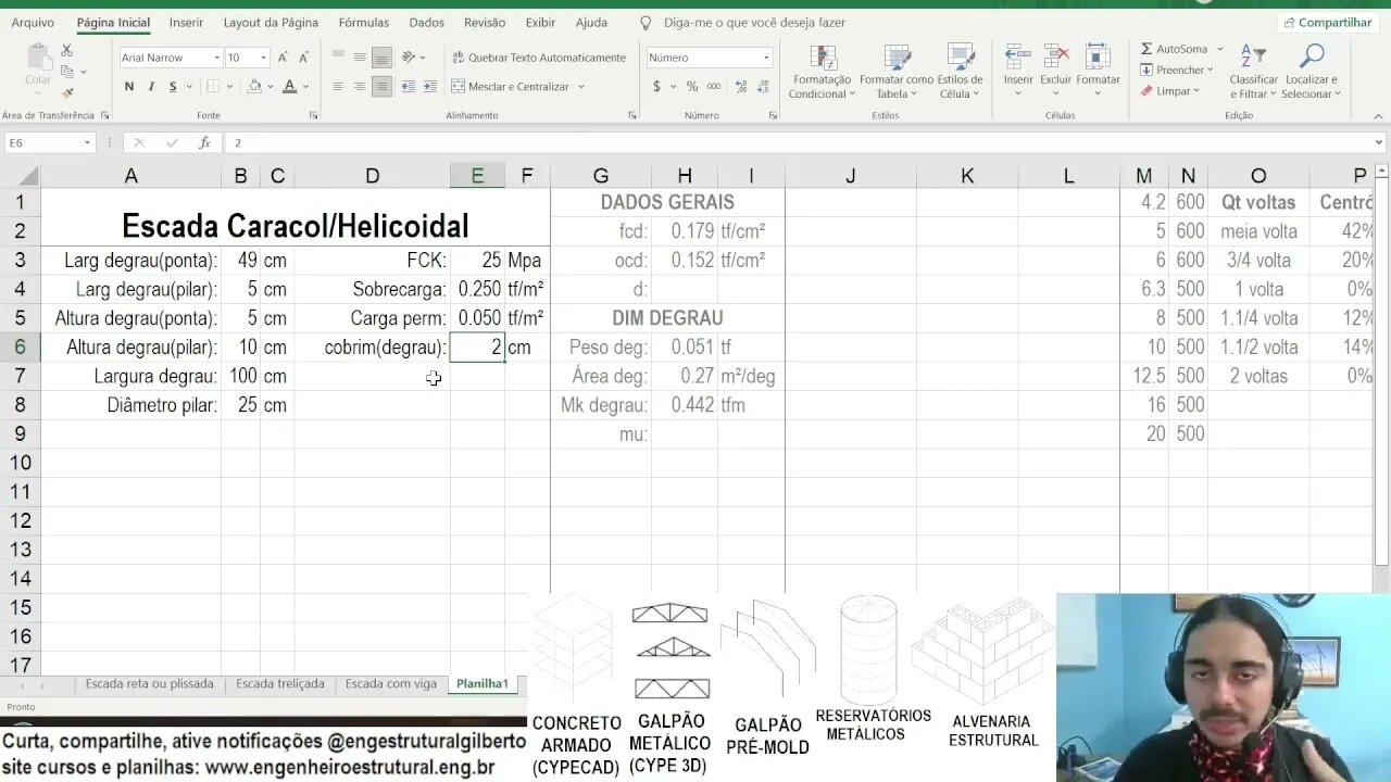 Planilha dimensionamento escada helicoidal ou caracol