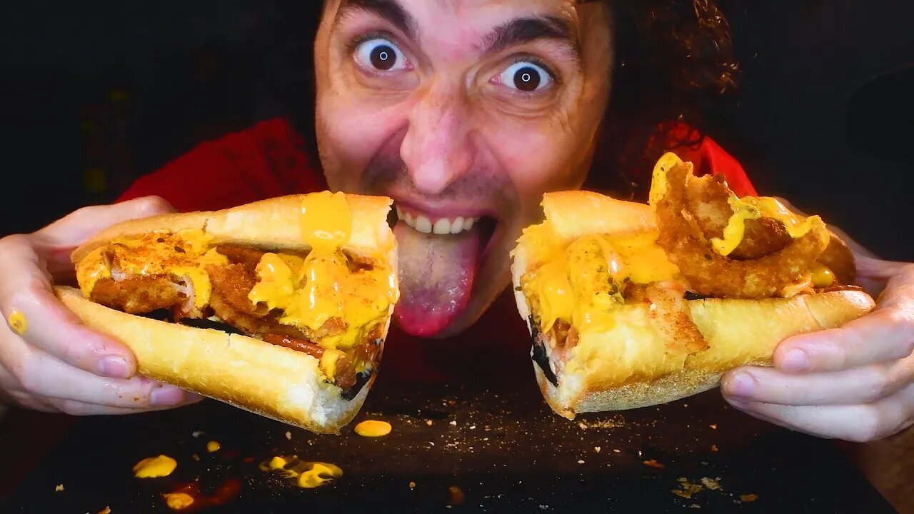 CHEESY KIMCHI HOT DOGS ONION RINGS AND SEAWEED ! * ASMR NO TALKING MUKBANG * NOMNOMSAMMIEBOY