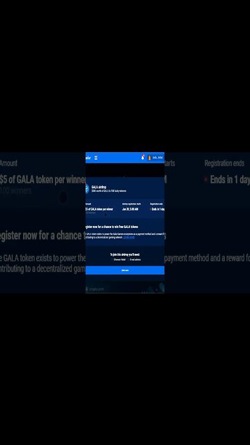 Airdrop do token GALA na Dappradar: $500 em GALA dividido entre os 100 ganhadores.