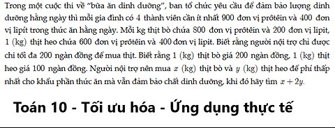 Trong một cuộc thi về “bữa ăn dinh dưỡng”, ban tổ chức yêu cầu để đảm bảo lượng dinh