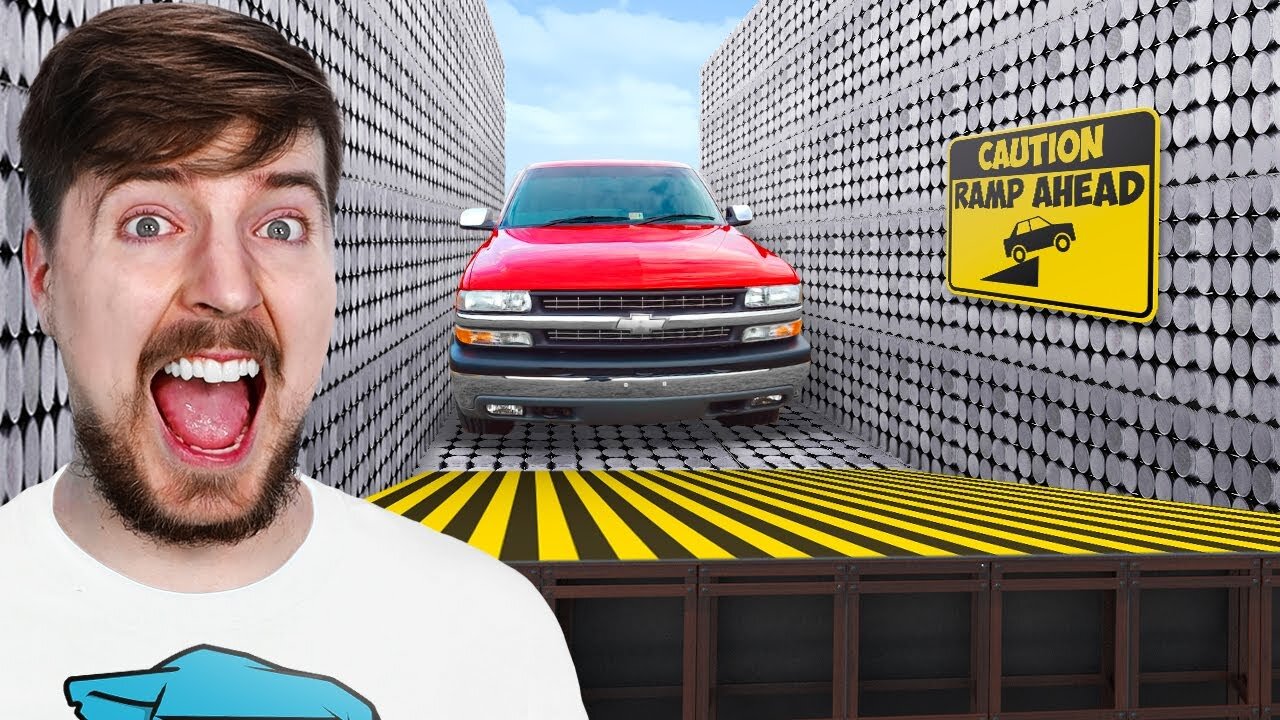 CAN 20,000 MAGNETS CATCH A CAR IN THE AIR????? #mrbeast