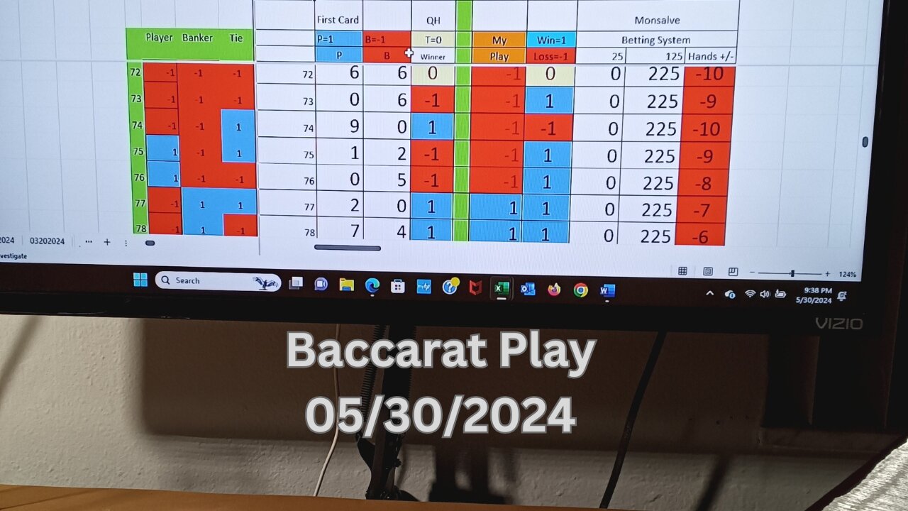 Baccarat Play 05302024: 1 Strategy, 1 Bankroll Management. Baccarat Research Baccarat.