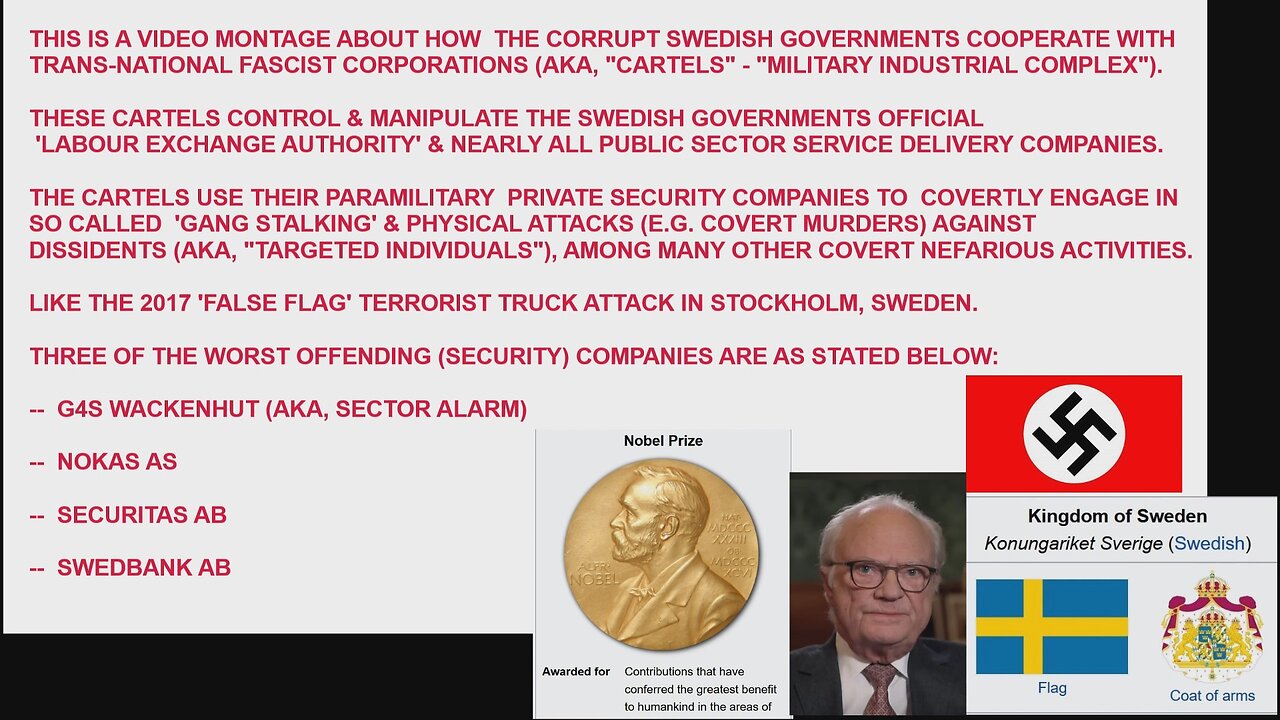 SWEDEN'S COVERT FASCIST TYRANNY & FAKE NOBEL PRIZE