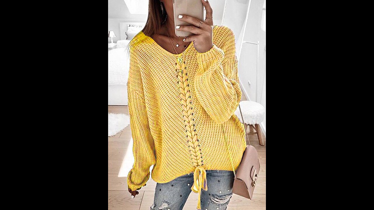 Women's Color Block V Neck Sweater