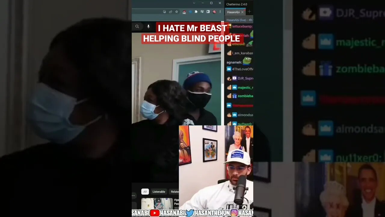 Hassan filled with rage from watching MrBeast’s newest video where he cures 1,000 people’s blindness