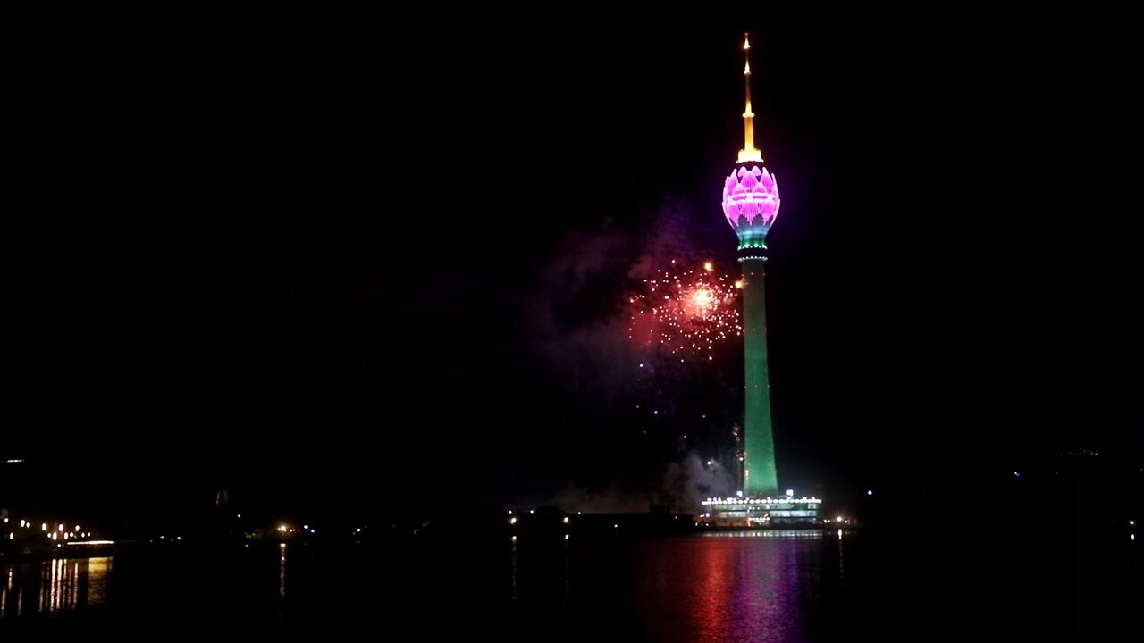 Lotus tower with fireworks....