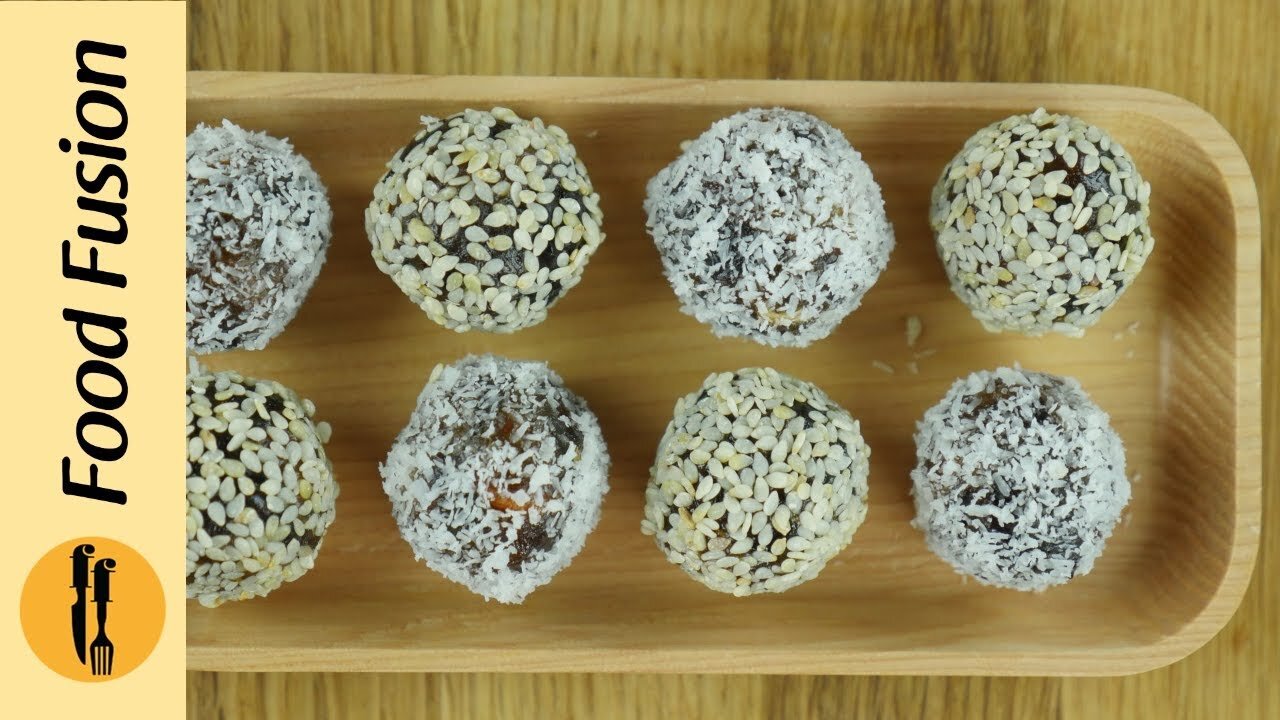 Khajoor balls (dates) coated with coconut and sesame seeds Food Fussion