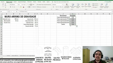 Planilha muro arrimo gravidade Eng Estrutural