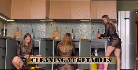 Elli #3: Cleaning Vegetable (in Black Transparent Dress)