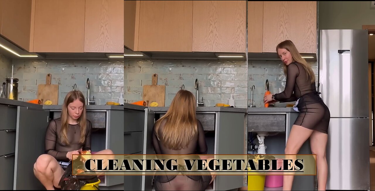 Elli #3: Cleaning Vegetable (in Black Transparent Dress)