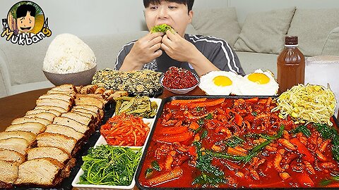 ASMR MUKBANG | fire noodles, spicy seafood, korean home meal recipe ! eating