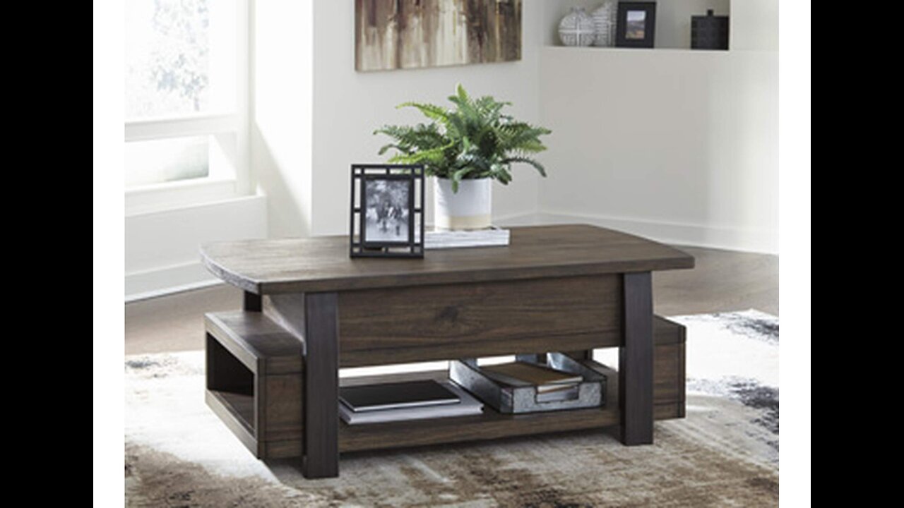 Signature Design by Ashley Bolanburg Farmhouse Lift Top Coffee Table with Floor Shelf, Weathere...