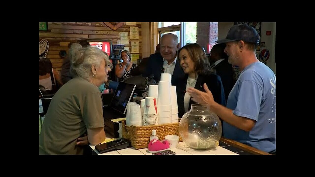 Kamala Harris, Tim Walz visit Sandfly BBQ in Savannah