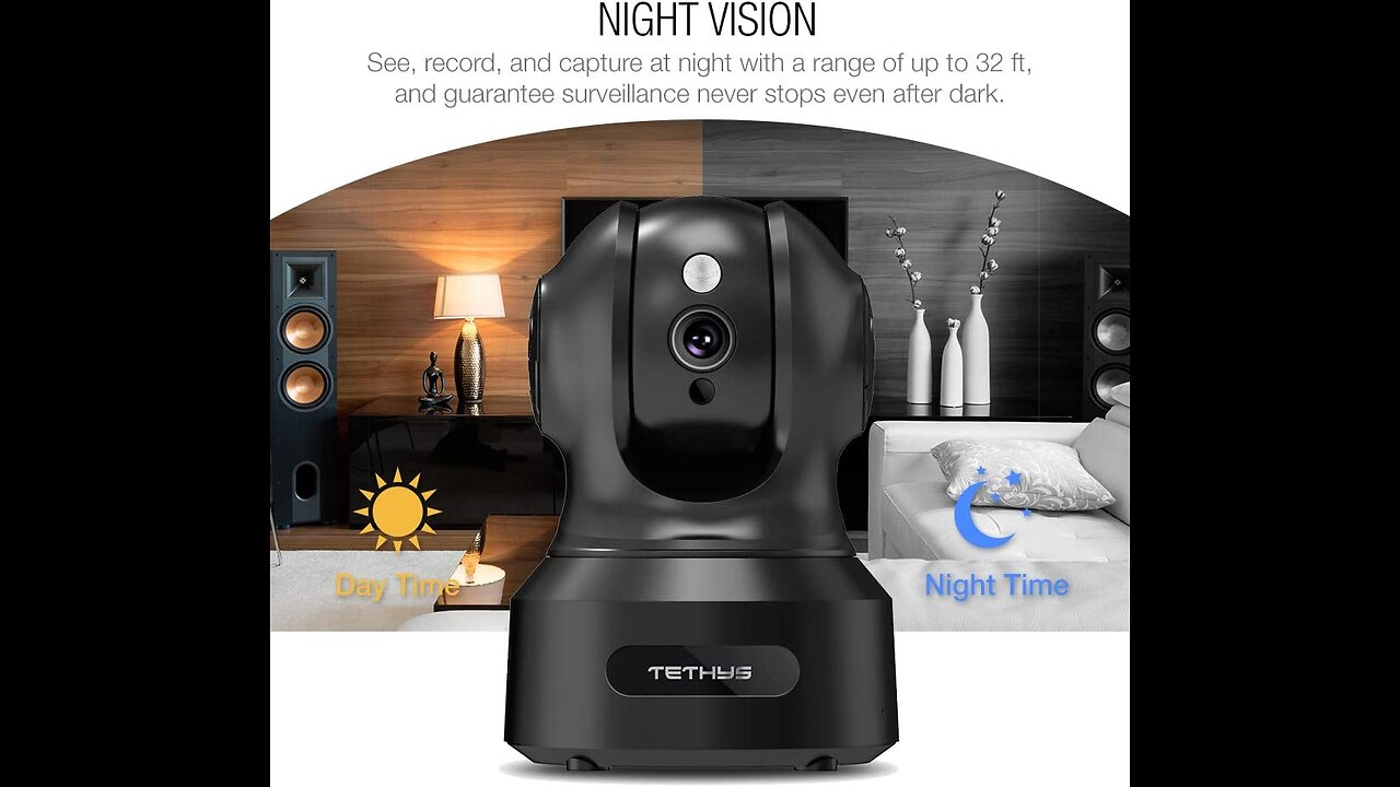 TETHYS Wireless Security Camera 1080P Indoor [Work with Alexa] PanTilt WiFi Smart IP Camera Do...