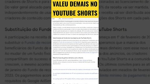 MONETIZAÇÃO DO YOUTUBE SHORTS | Valeu Demais Também Vai Estar na Monetização do YouTube Shorts