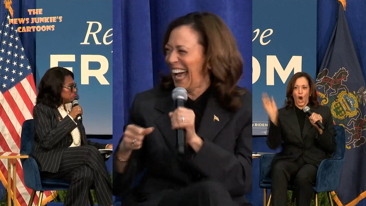 "One of the most capable, influential, bold, and fearless thinkers ever," word salad champion cackling Kamala: "Ovaries! Ha ha ha! Fallopian tubes! Right?"