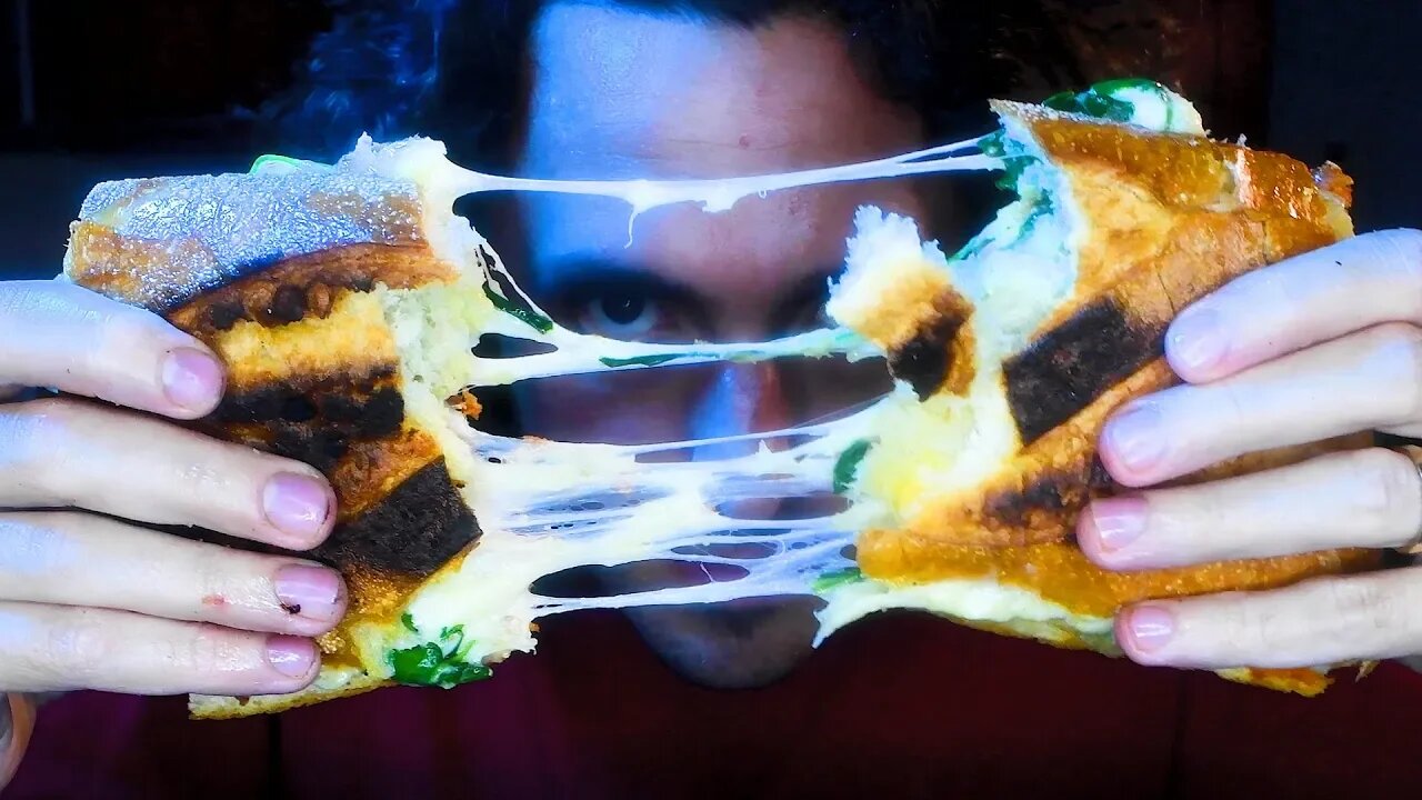 ASMR SPICY N'DUJA GRILLED CHEESE * no talking eating cooking sounds * | Nomnomsammieboy